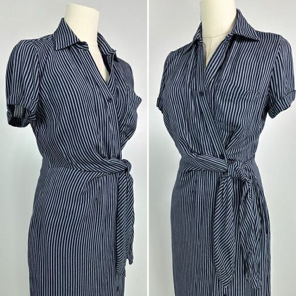 Garnet Hill Anya Tie-Front Crêpe Dress Size 0 Stripes - Picture 6 of 12